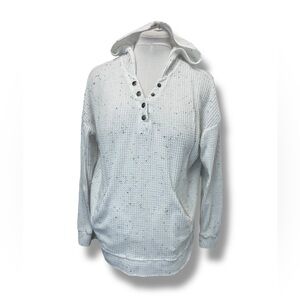 The Sweatshirt Project Womens 1/4 Snap Lightweight Waffle Knit Henley Hoodie